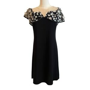 Babydoll Coquette Black Dress S Chiffon 3D Pop Art Floral Fairy Romantic Whimsy